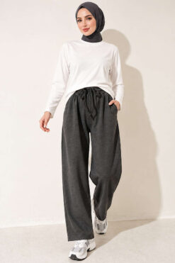 Alternative view of Elastic Waist Ribbed Loose Fit Trousers Smoke