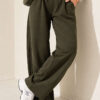 Elastic Waist Ribbed Loose Fit Trousers Khaki