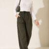 Elastic Waist Ribbed Loose Fit Trousers Khaki - immagine 2
