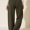 Elastic Waist Ribbed Loose Fit Trousers Khaki - immagine 3