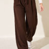 Elastic Waist Ribbed Loose Fit Trousers Brown