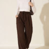 Elastic Waist Ribbed Loose Fit Trousers Brown – Bild 2