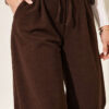 Elastic Waist Ribbed Loose Fit Trousers Brown – Bild 4