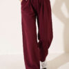 Elastic Waist Ribbed Loose Fit Trousers Plum