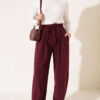 Elastic Waist Ribbed Loose Fit Trousers Plum - immagine 2
