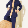 Elastic Waistband Hem-Edge French Terry Two-Piece Set Navy Blue