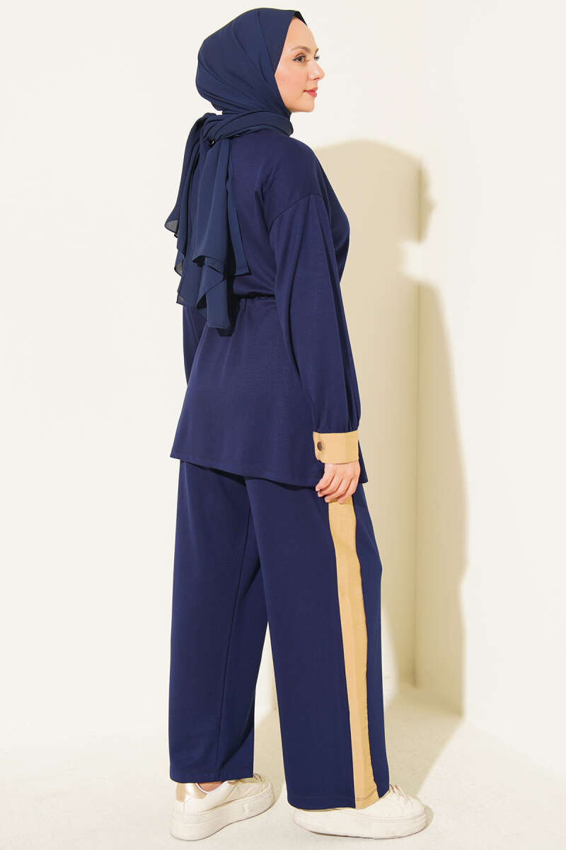Elastic Waistband Hem-Edge French Terry Two-Piece Set Navy Blue - Afbeelding 3
