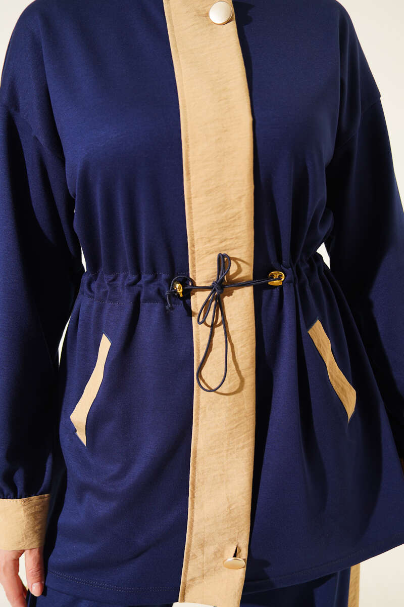 Elastic Waistband Hem-Edge French Terry Two-Piece Set Navy Blue - Afbeelding 4