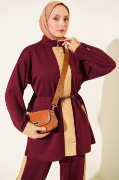 Alternative view of Elastic Waistband Hem-Edge French Terry Two-Piece Set Plum