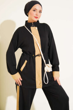 Alternative view of Elastic Waistband Hem-Edge French Terry Two-Piece Set Black