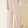 Wide Leg Scuba Trousers with Elastic Waistband Beige