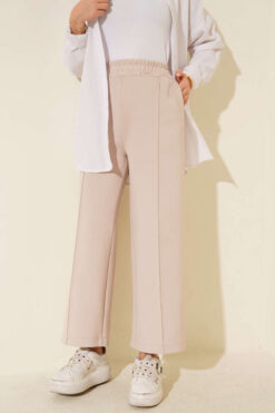 Alternative view of Wide Leg Scuba Trousers with Elastic Waistband Beige