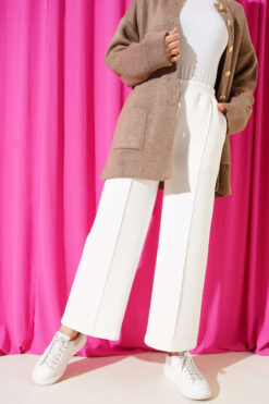 Alternative view of Wide Leg Scuba Trousers with Elastic Waistband White