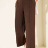 Wide Leg Scuba Trousers with Elastic Waistband Brown