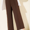 Wide Leg Scuba Trousers with Elastic Waistband Brown – Bild 2