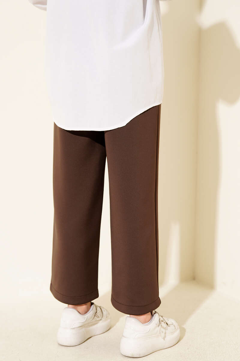 Wide Leg Scuba Trousers with Elastic Waistband Brown – Bild 3