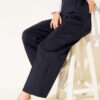 Wide Leg Scuba Trousers with Elastic Waistband Navy Blue