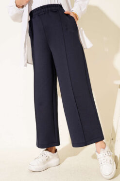 Alternative view of Wide Leg Scuba Trousers with Elastic Waistband Navy Blue