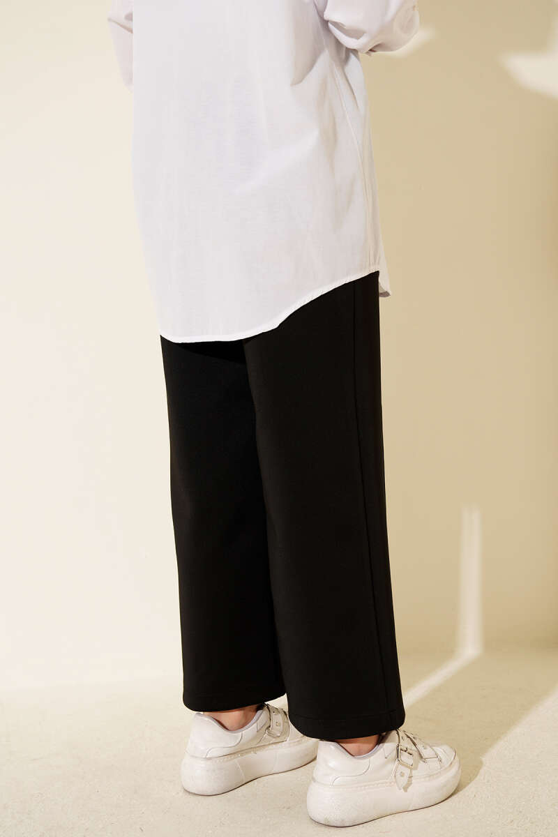 Wide Leg Scuba Trousers with Elastic Waistband Black – Bild 3