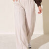Wide Leg Scuba Trousers with Elastic Waistband Stone