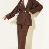 Gold Buttoned Two-Piece Set with Elastic Waist Brown