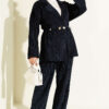 Gold Buttoned Two-Piece Set with Elastic Waist Navy Blue