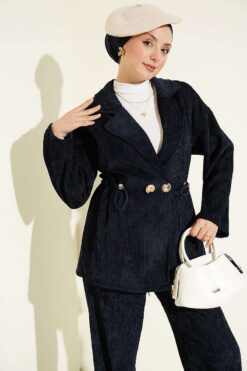 Alternative view of Gold Buttoned Two-Piece Set with Elastic Waist Navy Blue