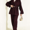 Gold Buttoned Two-Piece Set with Elastic Waist Plum
