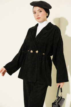 Alternative view of Gold Buttoned Two-Piece Set with Elastic Waist Black