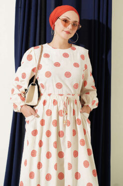 Alternative view of Belted Circle Pattern Dress Beige