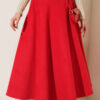 High-Waisted Flared Wool Blend Skirt with Elastic Waistband Red