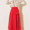 High-Waisted Flared Wool Blend Skirt with Elastic Waistband Red - الصورة 2