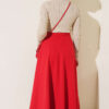 High-Waisted Flared Wool Blend Skirt with Elastic Waistband Red - الصورة 3
