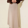 Elastic Waist Flared Scuba Knit Hem Edge Skirt Beige