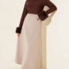 Elastic Waist Flared Scuba Knit Hem Edge Skirt Beige - Afbeelding 2