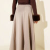 Elastic Waist Flared Scuba Knit Hem Edge Skirt Beige - Afbeelding 3