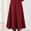 Elastic Waist Flared Scuba Knit Hem Edge Skirt Burgundy