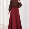 Elastic Waist Flared Scuba Knit Hem Edge Skirt Burgundy - Image 2