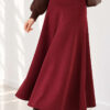 Elastic Waist Flared Scuba Knit Hem Edge Skirt Burgundy - Image 3