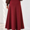 Elastic Waist Flared Scuba Knit Hem Edge Skirt Burgundy - Image 4