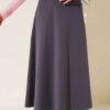 Elastic Waist Flared Scuba Knit Hem Edge Skirt Smoke