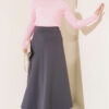 Elastic Waist Flared Scuba Knit Hem Edge Skirt Smoke - الصورة 2