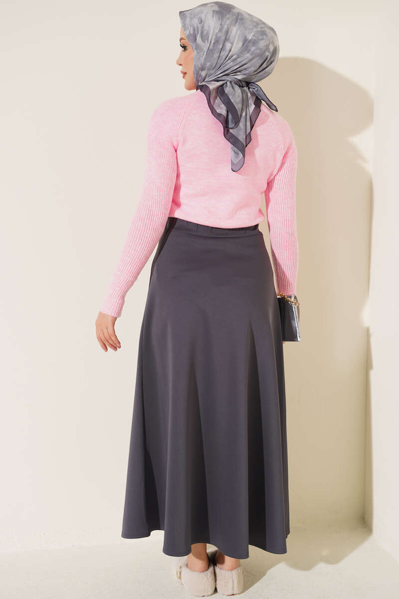 Elastic Waist Flared Scuba Knit Hem Edge Skirt Smoke - الصورة 3