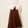 Elastic Waist Flared Scuba Knit Hem Edge Skirt Brown - الصورة 2