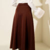 Elastic Waist Flared Scuba Knit Hem Edge Skirt Brown - الصورة 3