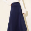 Elastic Waist Flared Scuba Knit Hem Edge Skirt Navy Blue