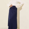 Elastic Waist Flared Scuba Knit Hem Edge Skirt Navy Blue - الصورة 2