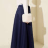 Elastic Waist Flared Scuba Knit Hem Edge Skirt Navy Blue - الصورة 3