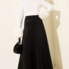 Elastic Waist Flared Scuba Knit Hem Edge Skirt Black - الصورة 2