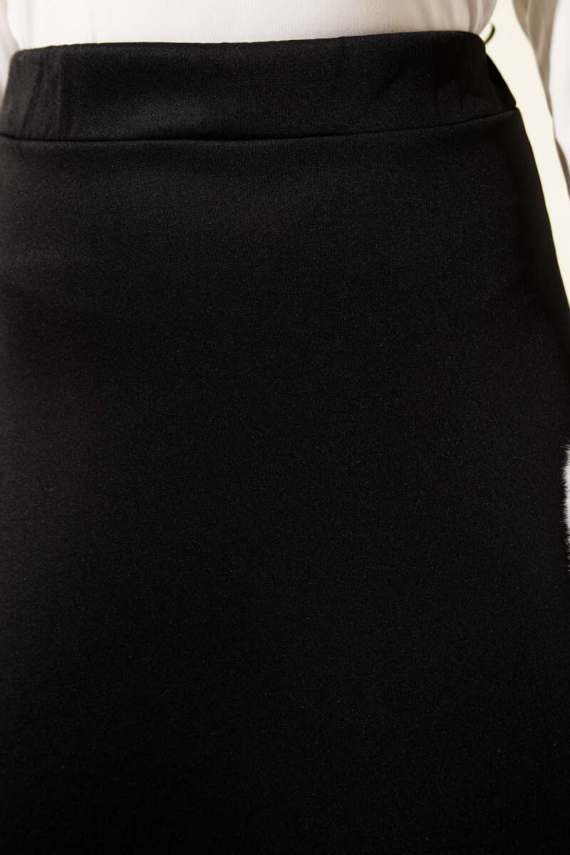 Elastic Waist Flared Scuba Knit Hem Edge Skirt Black - الصورة 4